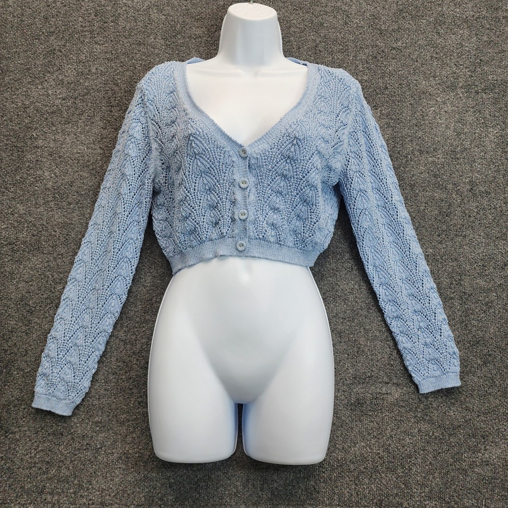 Urban Outfitters Women's Metallic Pointelle Cropped Cardigan Coquette Y2K Knit L